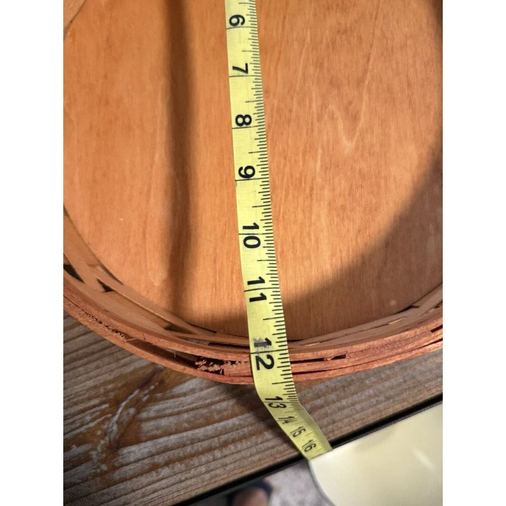 PETERBORO BASKET CO. ROUND BASKET WITH LEATHER HANDLES 12” Diameter